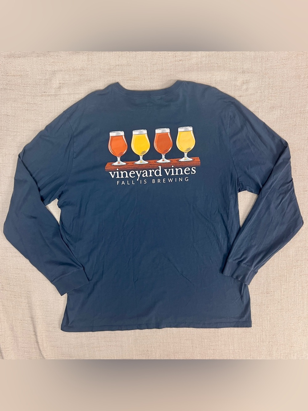 Vineyard Vines Men’s Fall Is Brewing Pocket Tee Navy Beer Graphic XL